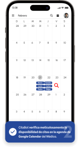 CitaBot verifica meticulosamente la disponibilidad de citas en la agenda de Google Calendar del Médico.
