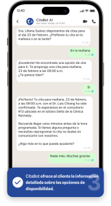 CitaBot ofrece al cliente la información detallada sobre las opciones de disponibilidad.