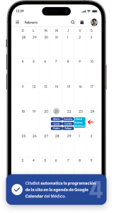 CitaBot automatiza la programación de la cita en la agenda de Google Calendar del Médico.